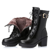 Leather Martin Boots with Round Head Popular Design and Thick Heel - Himpall